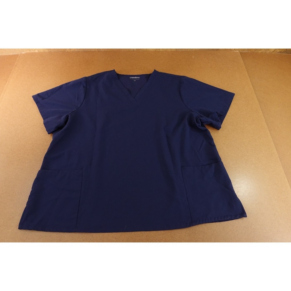 Mandala Womens Size 4XL Navy Blue Short Sleeve Pocketed V Neck Scrub Top